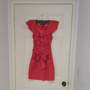 bebe Vibrant Red Ruffle Mini Dress